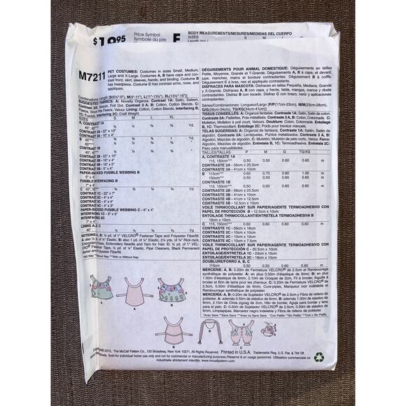 McCalls Sewing Pattern M7211 Frozen Anna Elsa Olaf Disney Dog Costume UNCUT - Picture 2 of 2